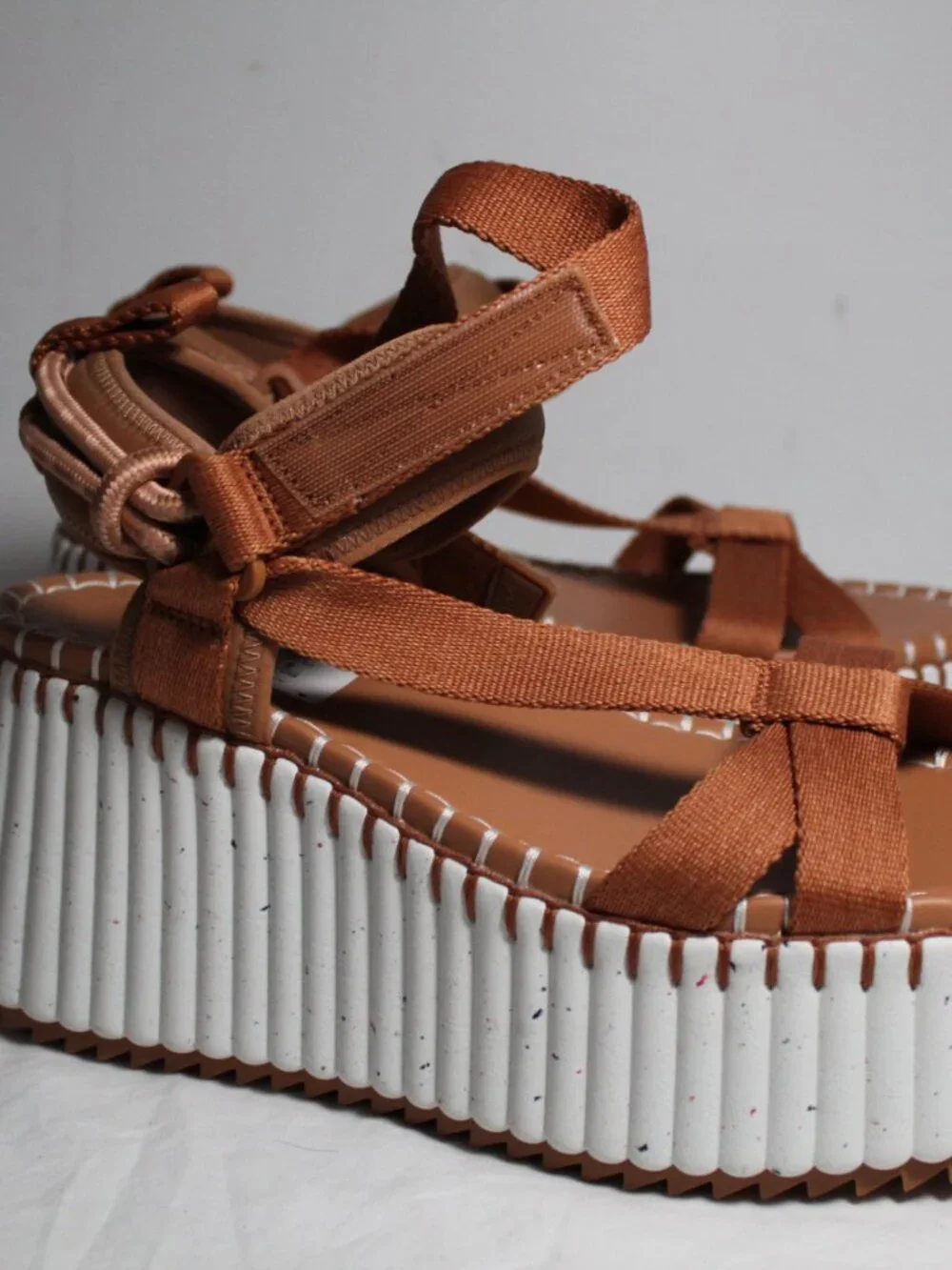 NEW Chloe Chloé Nama Wedge Sandals Platform Ankle Wrap Brown 39
